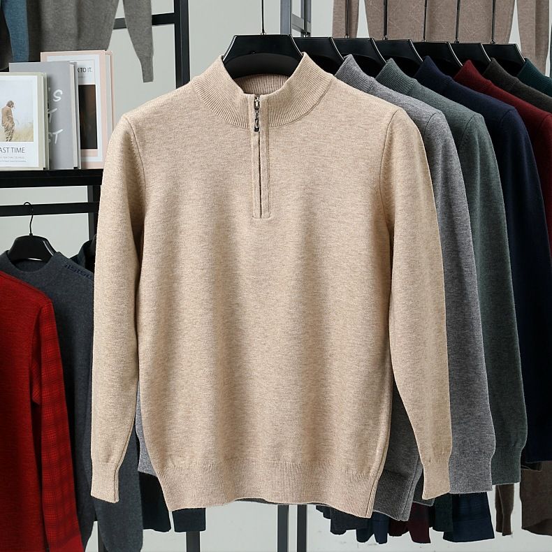 Men’s Half-Zip Knit Sweater – Warm Winter Pullover (Burgundy/Black/Camel/Tibetan Blue/Greyish, M-XXXXL)_voghion.com