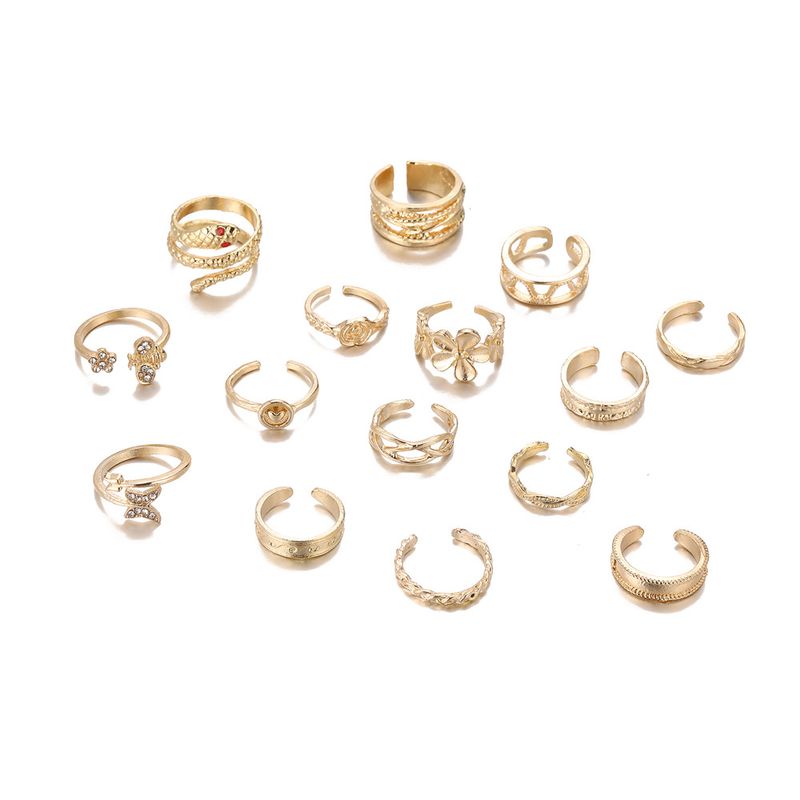 New Footwear Personalized Snake shaped Butterfly Bee Flower Opening 15 piece Set Foot Ring_voghion.com