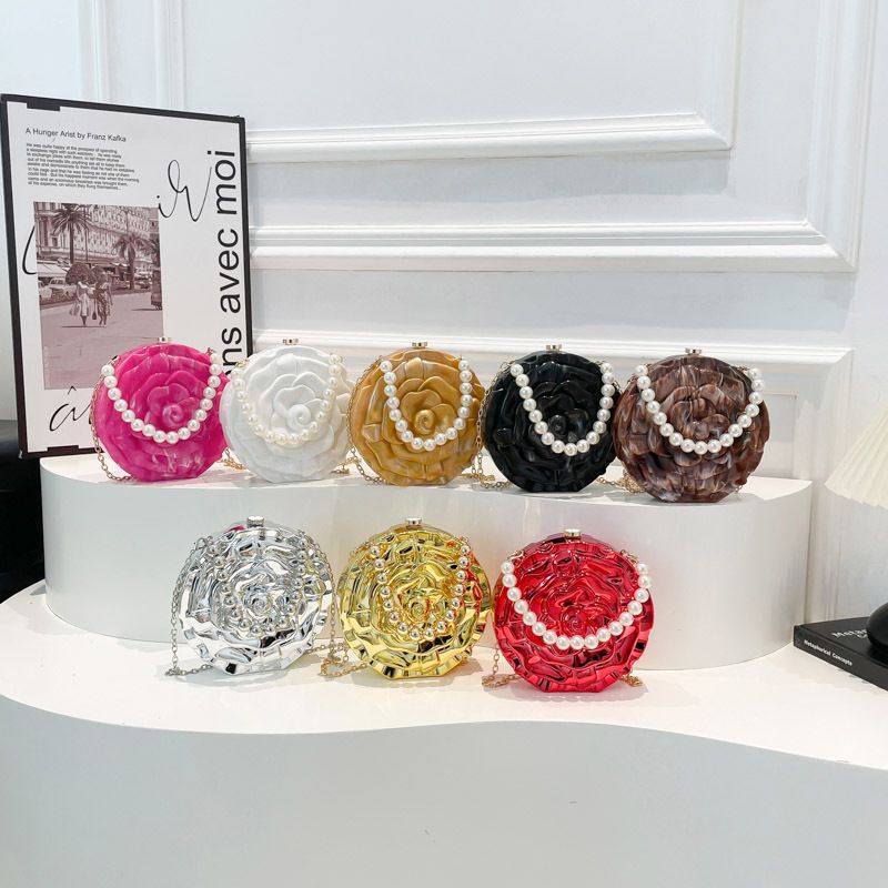 Abend-Clutch mit Blume, runde Scheibe, trendige Mode, einzelne Schulter, Umhängetasche, neue Nischen-Design-Tasche für Frauen_voghion.com