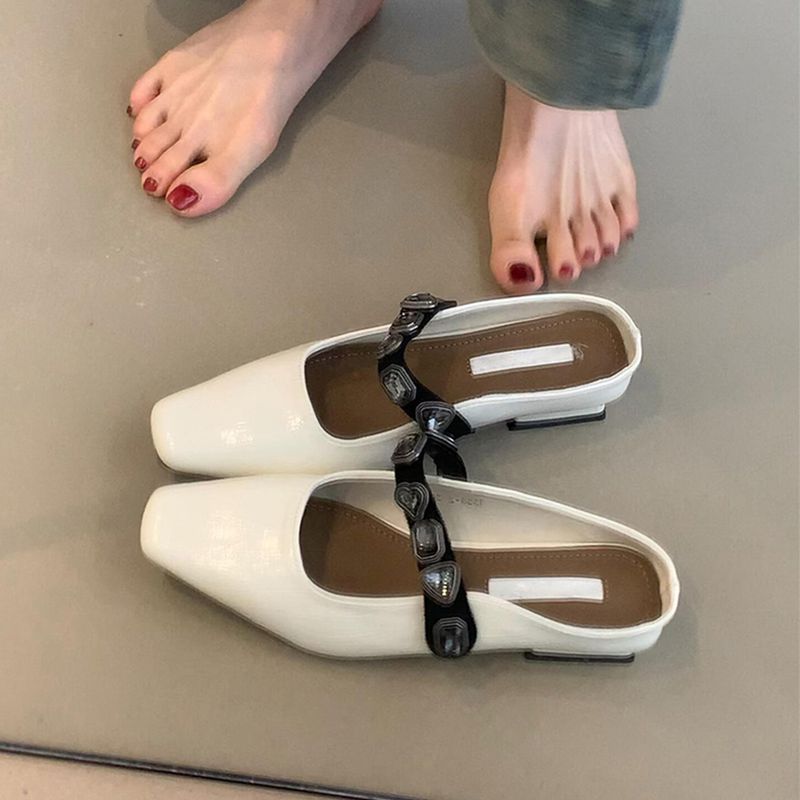 Ediție din piele de oaie ~ Papuci pătrați cu toc jos, cu o curea, din piele naturală, geantă elegantă pentru femei, cu temperament elegant_voghion.com
