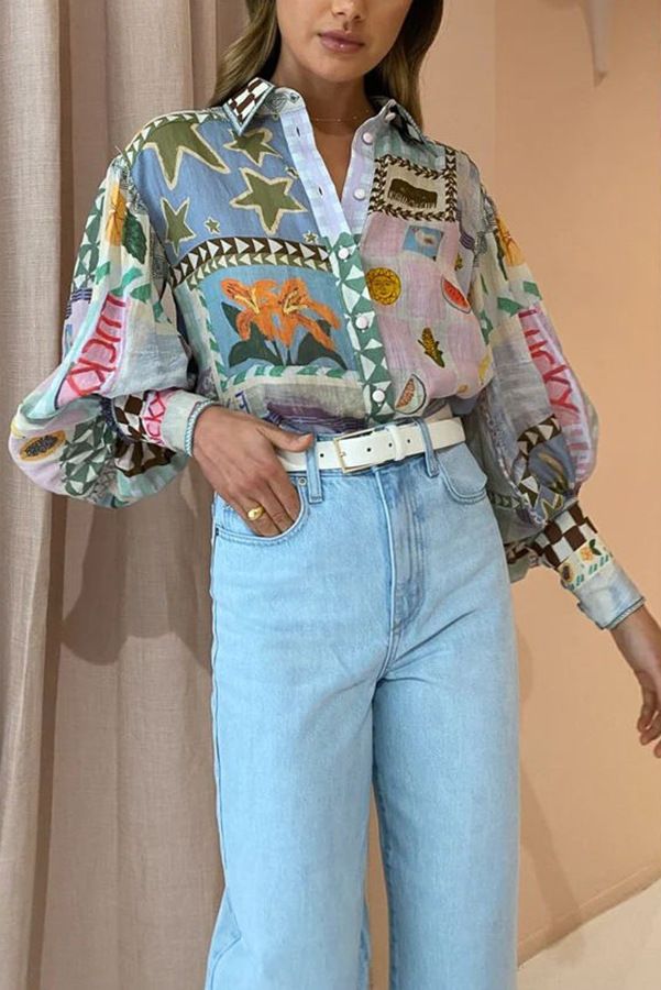 Camicia a maniche a sbuffo autunno 2025, nuova camicetta da donna stampata e ampia_voghion.com