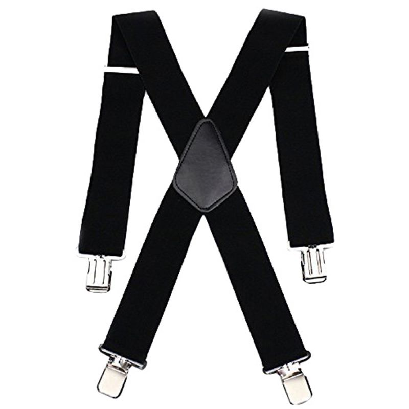 Zhuoxinder Adjustable Men Elastic Clip-on X-Back Suspender Pants Wide Band Braces Strap-Black_voghion.com