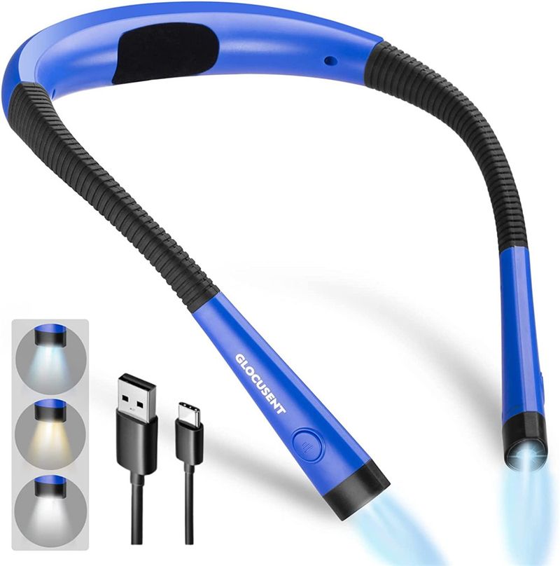 Luce di lettura a LED di alta qualità per il collo, luce per libri, luce di lettura a letto, 3 colori, 6 livelli di luminosità, luce di lettura ricaricabile tramite USB_voghion.com