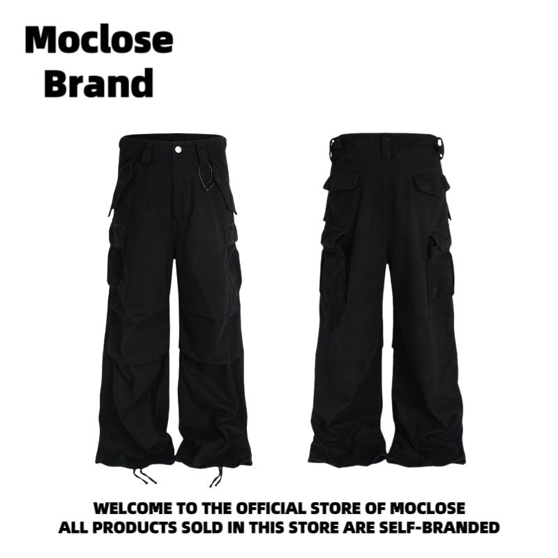 Moclose Unisex Utility Cargo Pants - Oversized Drop-Crotch Joggers With Multi-Pockets, 100% Cotton, Black/Khaki, Sizes M-XXL_voghion.com