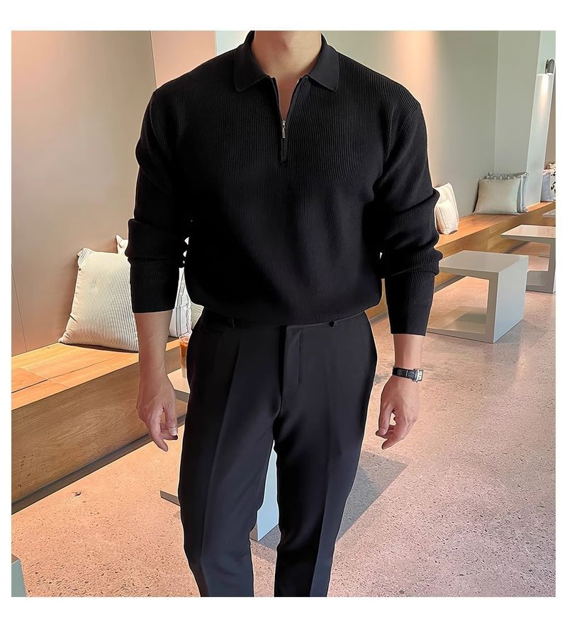 Maglione da uomo in maglia con cerniera - Pullover con collo alto in stile chic per abbigliamento casual e streetwear_voghion.com