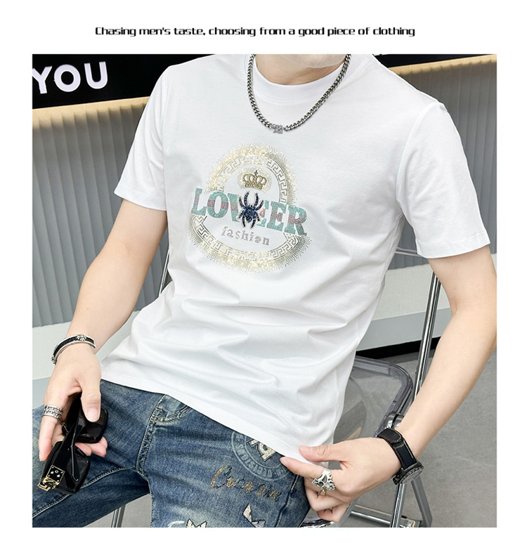 2024 T-shirt girocollo di lusso per uomo di alta qualità con lettere a caldo e stampa a diamante, traspirante, vestibilità aderente, marchio di moda corto_voghion.com