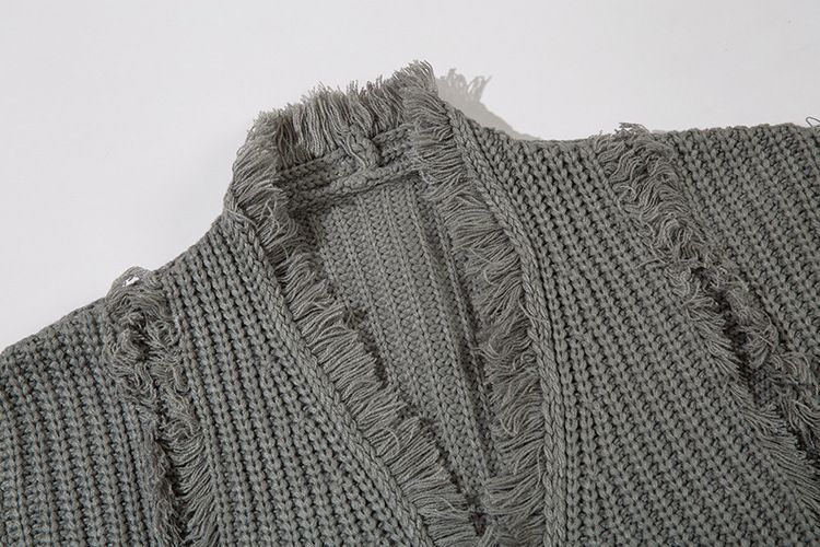 Street Style Tassel Fringe Design Knitted Cardigan For Men Women, Loose And Casual Loose-Fit Sweater_voghion.com