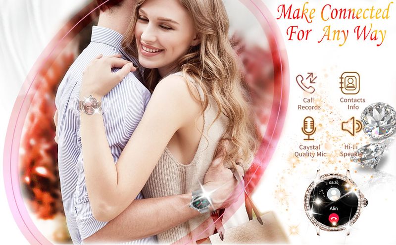 Smart Watch for Women with Diamonds,1.3''Full Touch Screen Smartwatch for Android Phones,Fitness Tracker with Heart Rate/Blood Oxygen/Sleep Monitor_voghion.com