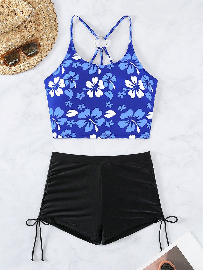 Ženska oblačila Tankini Tisk Boksarice z visokim pasom Konzervativne bikini Razcepljene kopalke Kopalke_voghion.com