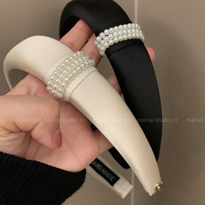 Zhao Lusi Same Little Pearl Headband~Satin High-end Feel 2025 New Headband French Style For Women_voghion.com