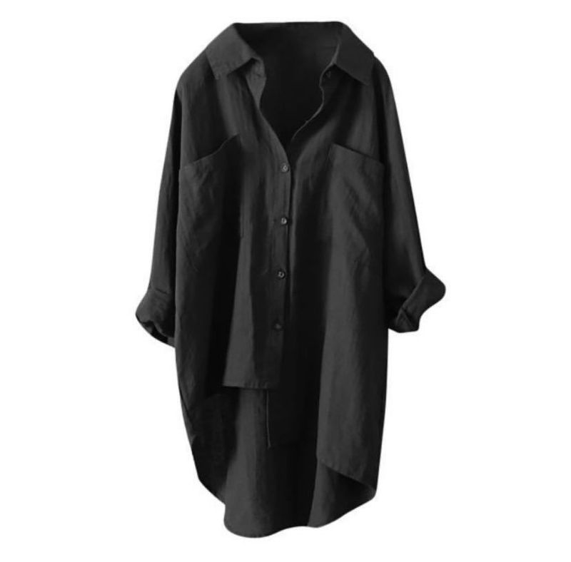 Women's Clothing New Women's Casual Solid Color Shirt Autumn Cotton And Linen Cardigan Double Pocket Long Sleeved Top_voghion.com