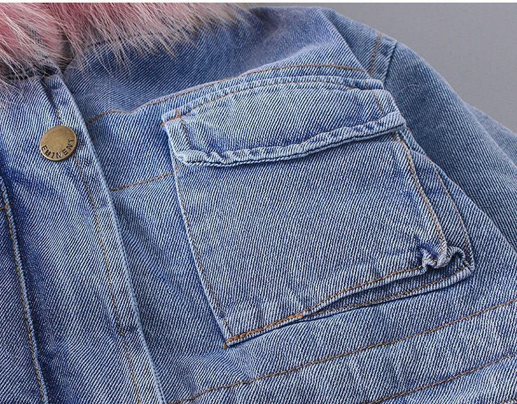 Abbigliamento per bambine piccole e medie, giacca di jeans in velluto spesso per bambini con ampio collo di pelliccia, cappotto di cotone_voghion.com