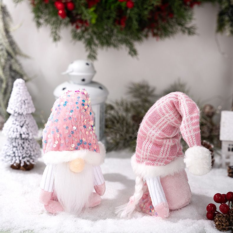 Funkelndes rosa Glitzer-Weihnachtsfiguren-Set – Stehender Weihnachtsmann, Schneemann und Rentier als Schreibtischdekoration für weihnachtliche Stimmung._voghion.com