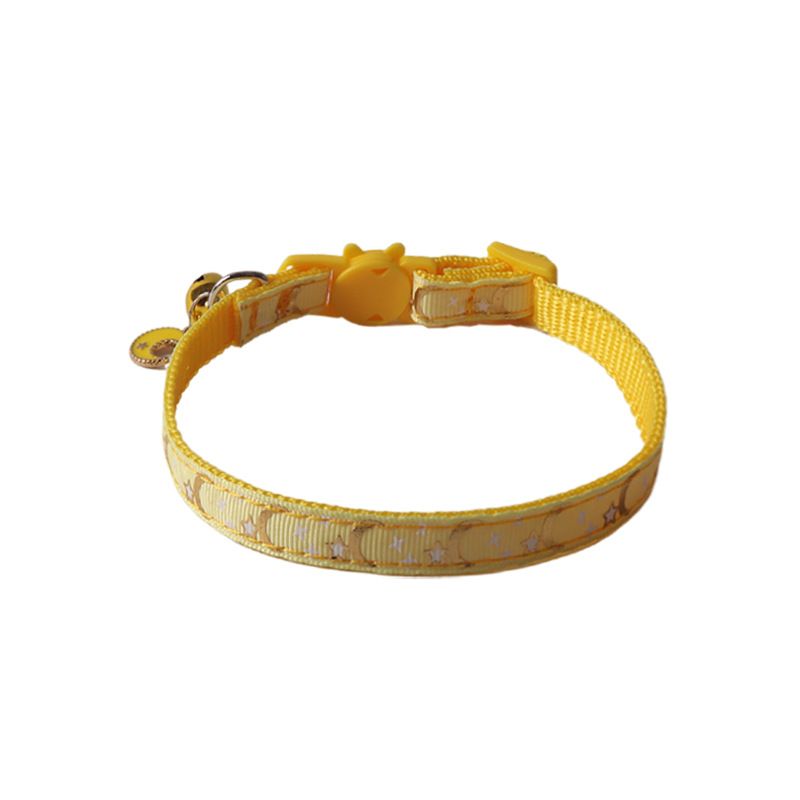 Aminger New Pet Supplies Star Gold Stamping Color Buckle Ribbon With Moon Accessories Bell Cat Collar_voghion.com