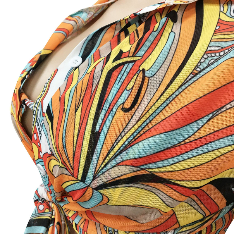 Abbigliamento da donna Abito da donna in tre pezzi a maniche lunghe stampato trasparente in rete sexy_voghion.com