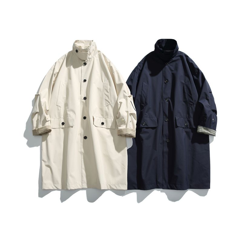 Giacca lunga da uomo, casual, da strada, da esterno, antivento, vestibilità ampia, in poliestere, moda autunnale_voghion.com