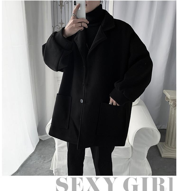 Coat male ins autumn winter youth jacket male solid color tooling students Korean version loose gown_voghion.com