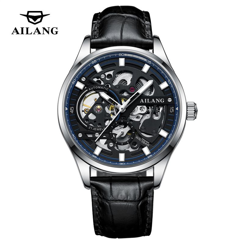 AILANG Brand Men Fashion Skeleton Mechanical Watch White Leather Waterproof Luminous Steampunk Automatic Watches Montre Homme_voghion.com