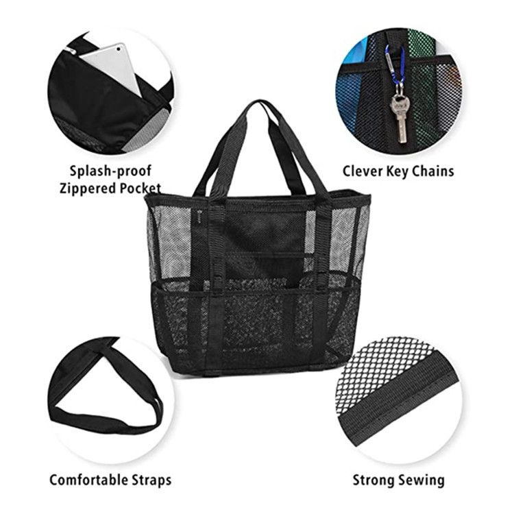 Strandtasche, große Kapazität, Schwimmtasche aus Netzmaterial, multifunktional, für Reisen, Hand-Strandtasche mit einer Schulter, Aufbewahrungstasche für Badeanzüge_voghion.com