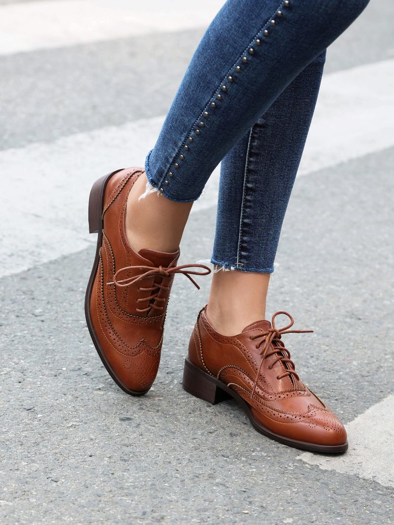 Plus-size lente enkel schoenen vintage Britse kleur contrast Braddock diepe veterschoenen damesschoenen_voghion.com