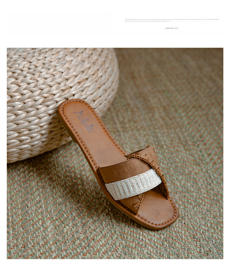 Plus Size Women's Slide Sandals (French-Inspired Color Block Design, Comfortable Flat Slippers For Summer - Size 41-43)_voghion.com