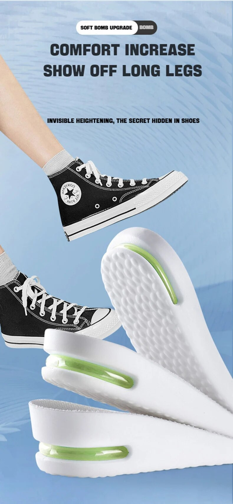 1 Paar orthopädische Höhenerhöhungs-Einlegesohlen für Füße, Sport-Lufteinlegesohlen, Komfort, Plantarfasziitis, Schuhe, Einsätze, Schock_voghion.com