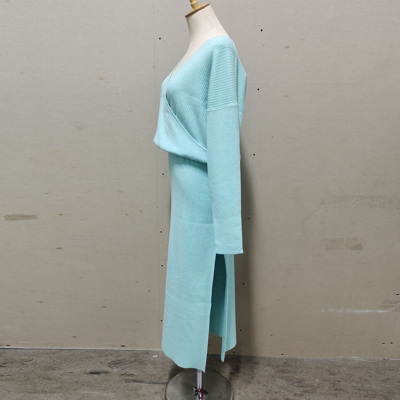 Women’s V-Neck Knit Top & High-Slit Skirt Set – Soft Autumn Layering Essential For Effortless Elegance_voghion.com