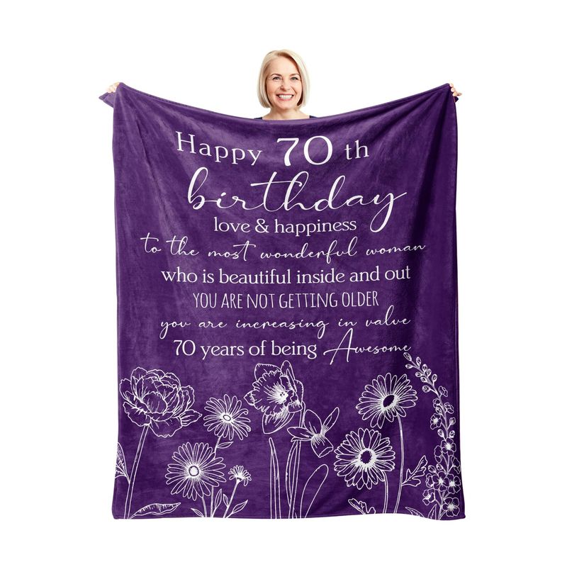 60-årsdag Gratulerer med dagen Mønster Teppe Flanell Mykt Komfortabelt Hjemmeteppe Varmt Teppe Bursdagsgave_voghion.com