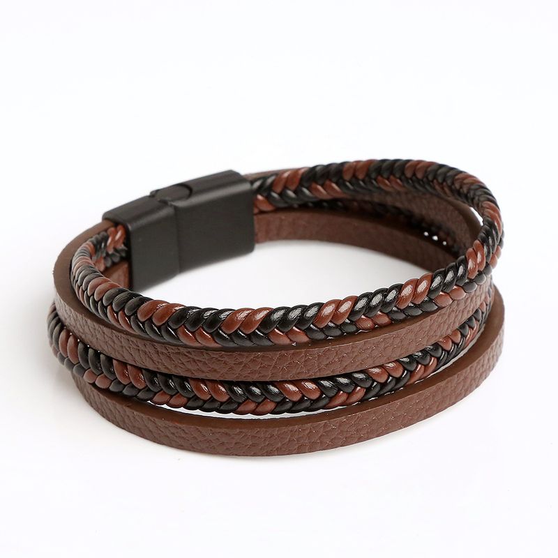 new leather hand woven bracelet men's magnet buckle stainless steel bracelet jewelry women's_voghion.com