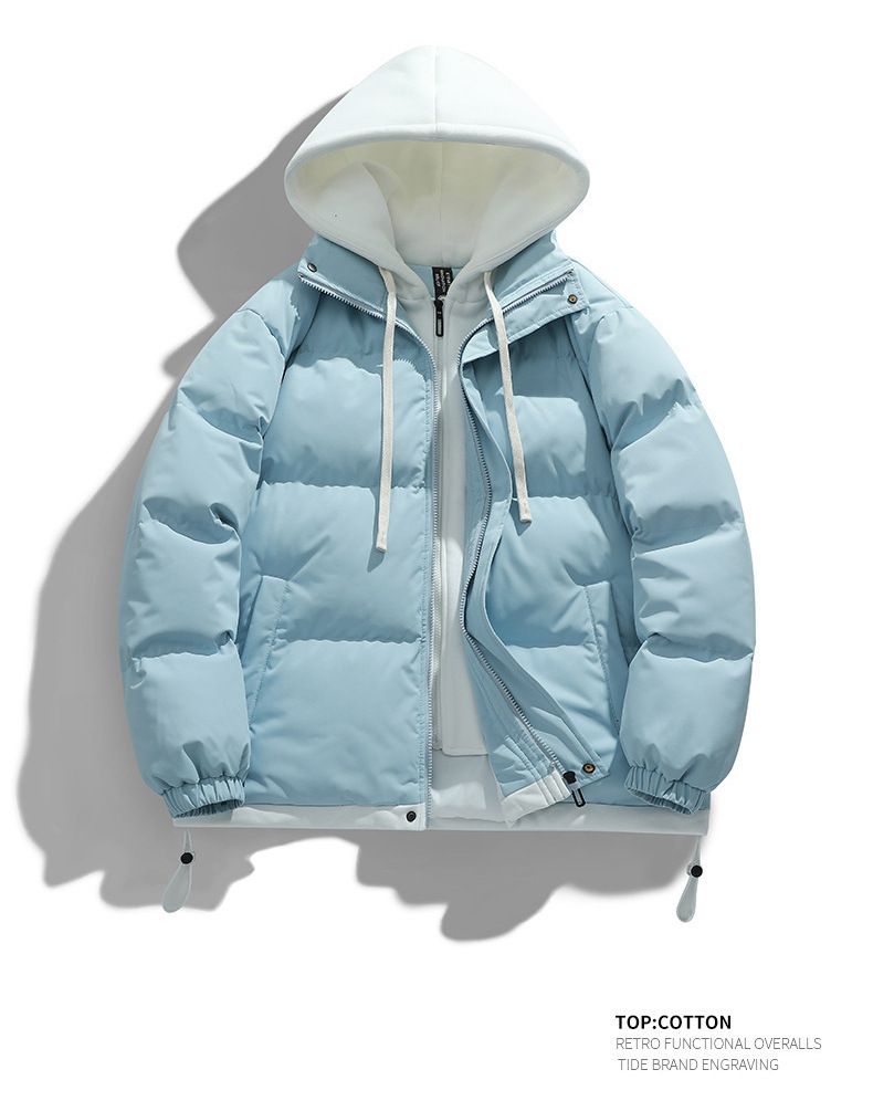 Unisex Winter Puffer Jacket – Thickened Two-Tone Colorblock Coat With Detachable Hood (S-3XL, Black/Beige/Sky Blue/Mint/Coffee/Dark Gray)_voghion.com