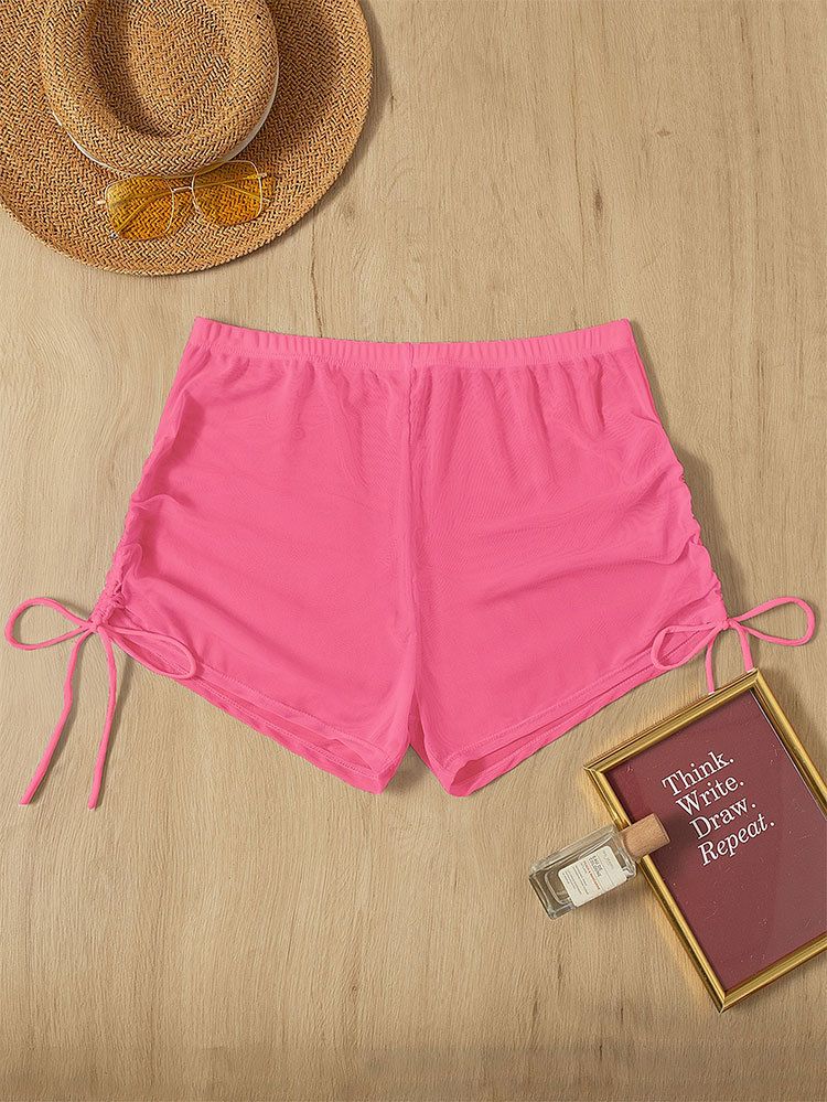 New European And American Sexy Solid Color Swimsuit Women's Four Corner Transparent Mesh Drawstring Beach Swimming Trunks Bikini Shorts_voghion.com