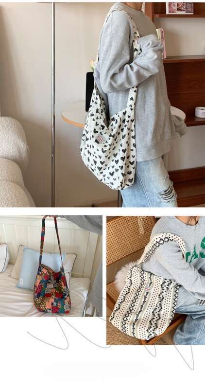 Neue Umhängetasche im literarischen Gartenstil, Lazy Ins für Frühling und Herbst, geräumige Umhängetasche, herzförmiges Canvas, modisch und vielseitig_voghion.com