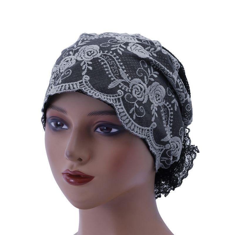Sommer-Duttmütze mit Spitzenstickerei – Modisches Kopftuch mit verstellbarem Haarband (Neues Design)_voghion.com