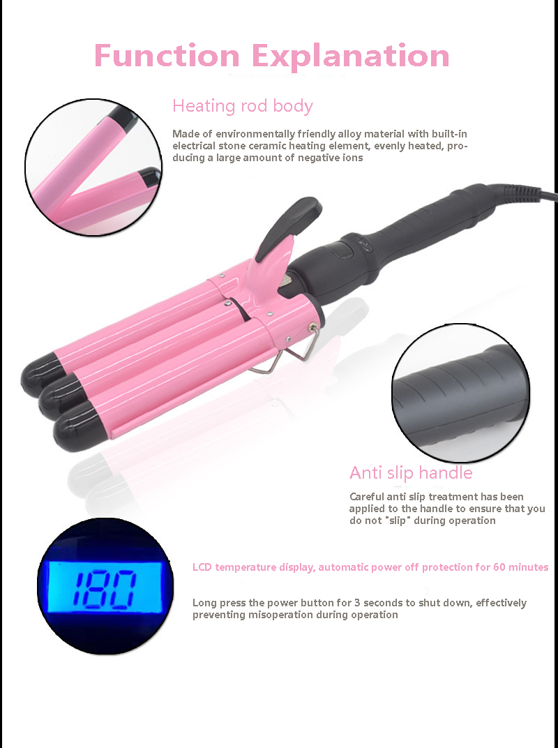 Water wave hair locktång Egg Roll Stick Three-Tube Curly Small And Large Volym 3 Barrel Hair Curler_voghion.com