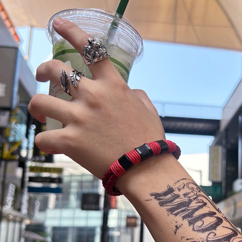 Unieke PU voor heren, trendy rode leren armband_voghion.com
