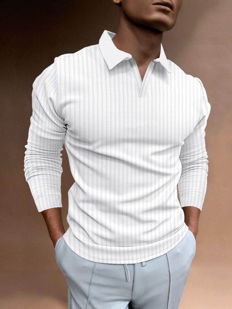 Polo Ironclad Gent pour homme, coupe décontractée, col montant, manches longues, rayures verticales, col en V, automne_voghion.com