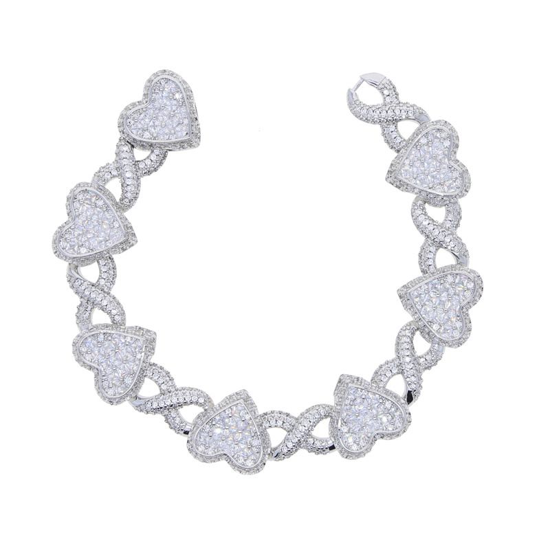 Bracelet tendance hip-hop en forme de cœur avec zircon cubique en forme de 8 pour femme_voghion.com