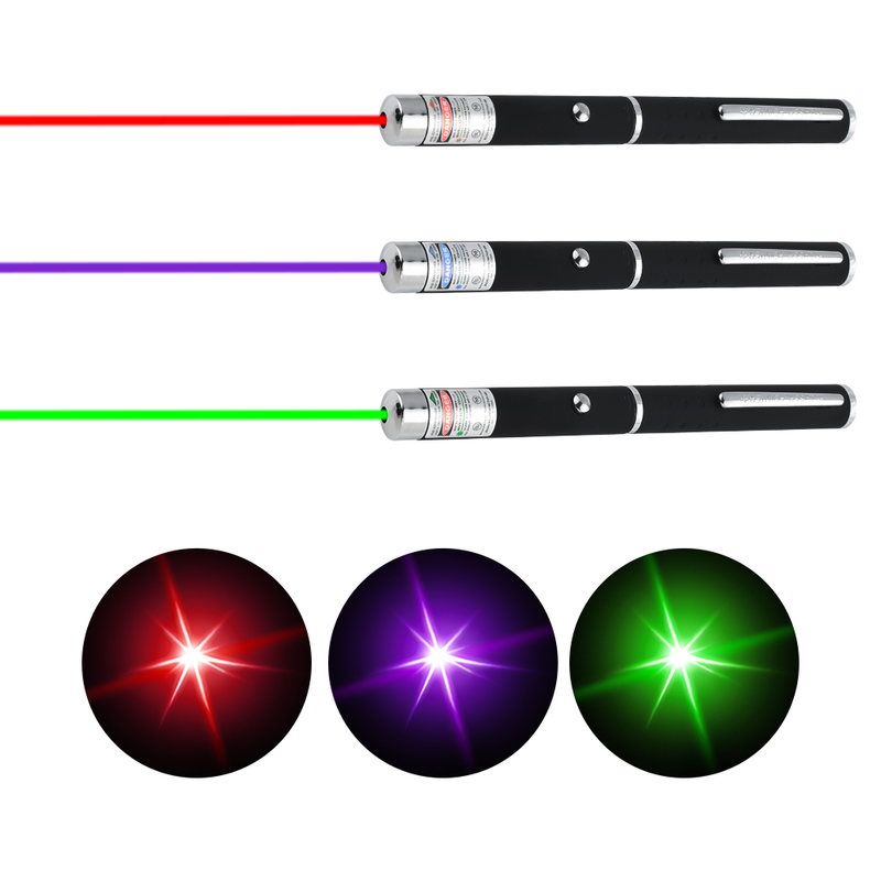 Lot de 2 pointeurs laser 1 mW, rouge, vert, violet, trois couleurs, projection, enseignement, démonstration, outil de chasse, jouets pour chats et chiens_voghion.com