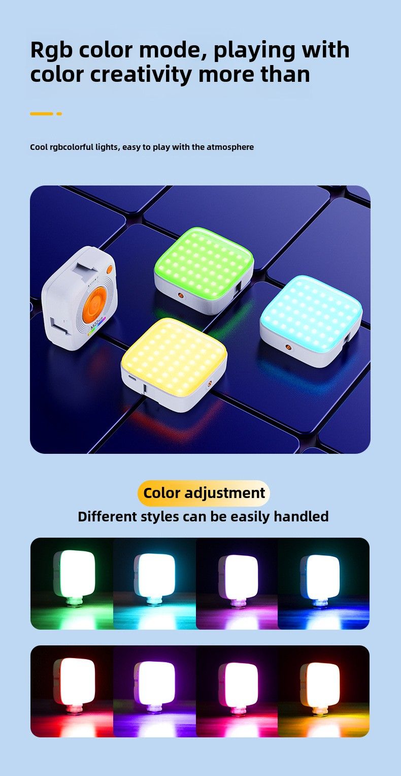 Portable fill light for live broadcast - for mobile phone camera, magnetic attraction, angle light, 2000mAh battery, adjustable brightness and color_voghion.com