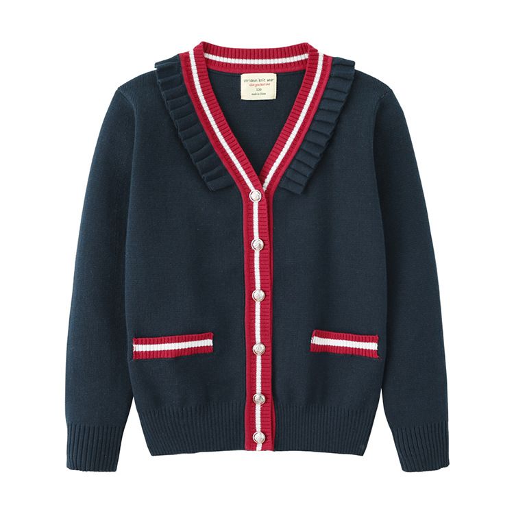 College Style Children's Sweater Cardigan Jacket Medium And Large Children's Contrast Color JK School Uniform Girls Knitted Cardigan_voghion.com