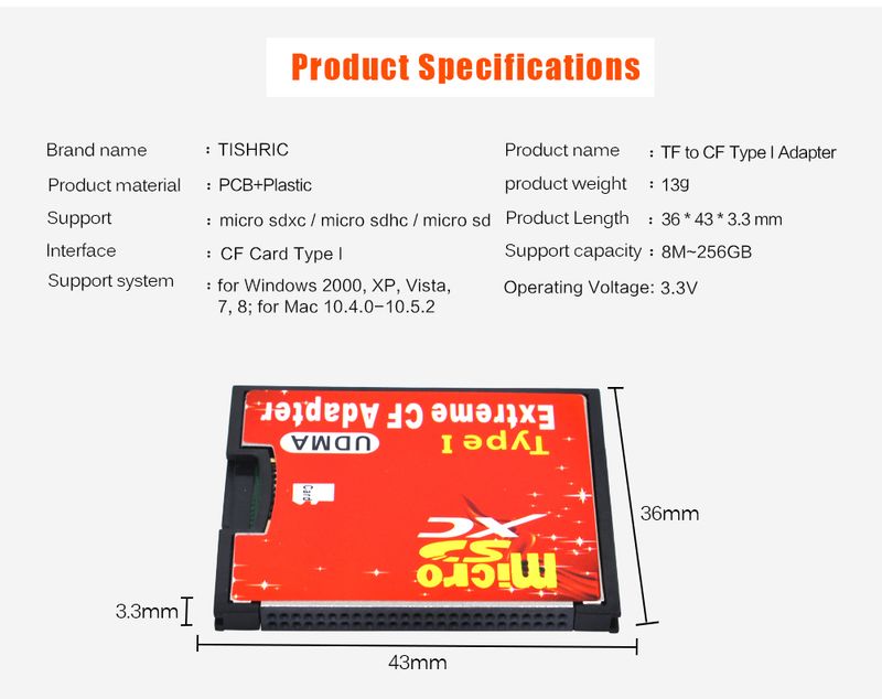 1 pz TF a tipo I Supporto Micro SDXC/SDHC/SD Lettore di schede di memoria UDMA Extreme CF Adattatore convertitore per fotocamera_voghion.com