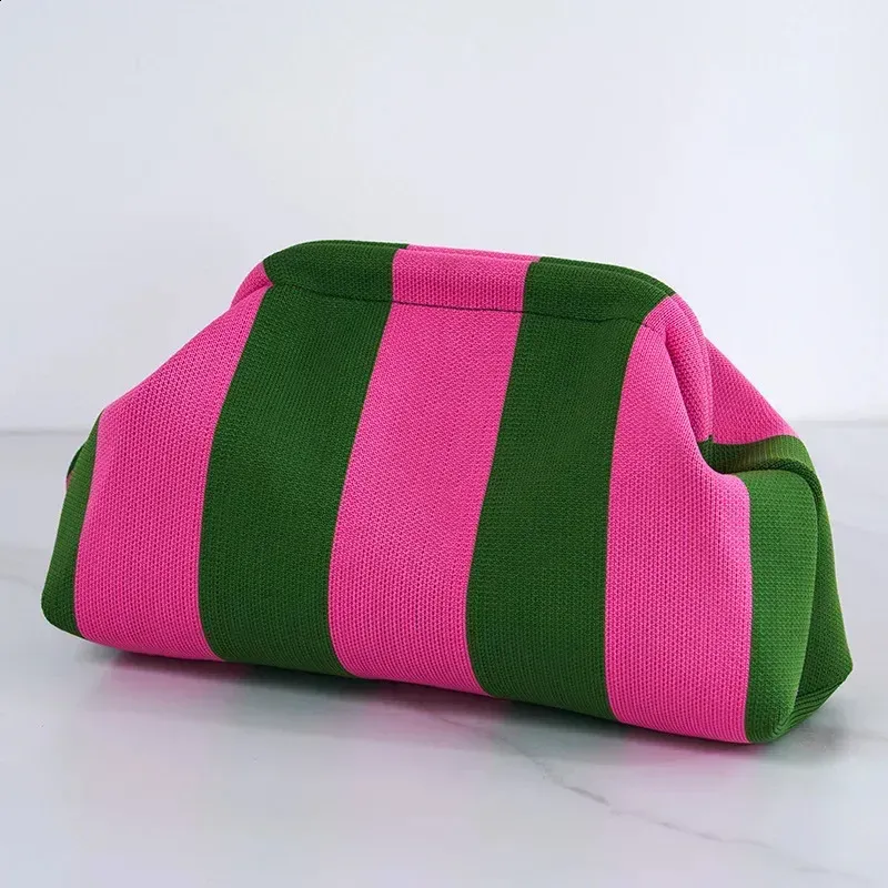 Borsa a mano estiva da spiaggia per donna, intrecciata all'uncinetto, lavorata a maglia, con arricciature, carina, casual, color block_voghion.com