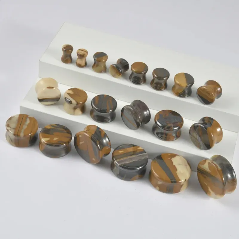 2 Stück Naturstein Doppelt ausgestellter Opal-Quarz-Ohrtunnel, farbiges Expandergewicht, Körperpiercing-Schmuck 241217_voghion.com