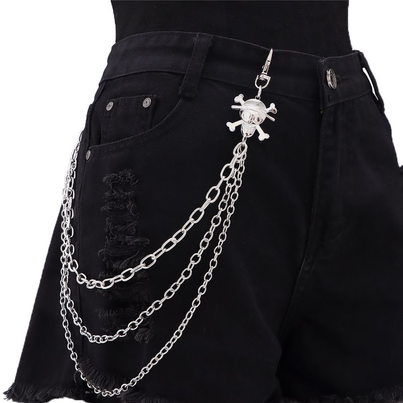 Punk Metal Double Layered Versatile Pirate Skull Waist Pants Chain High End Male_voghion.com