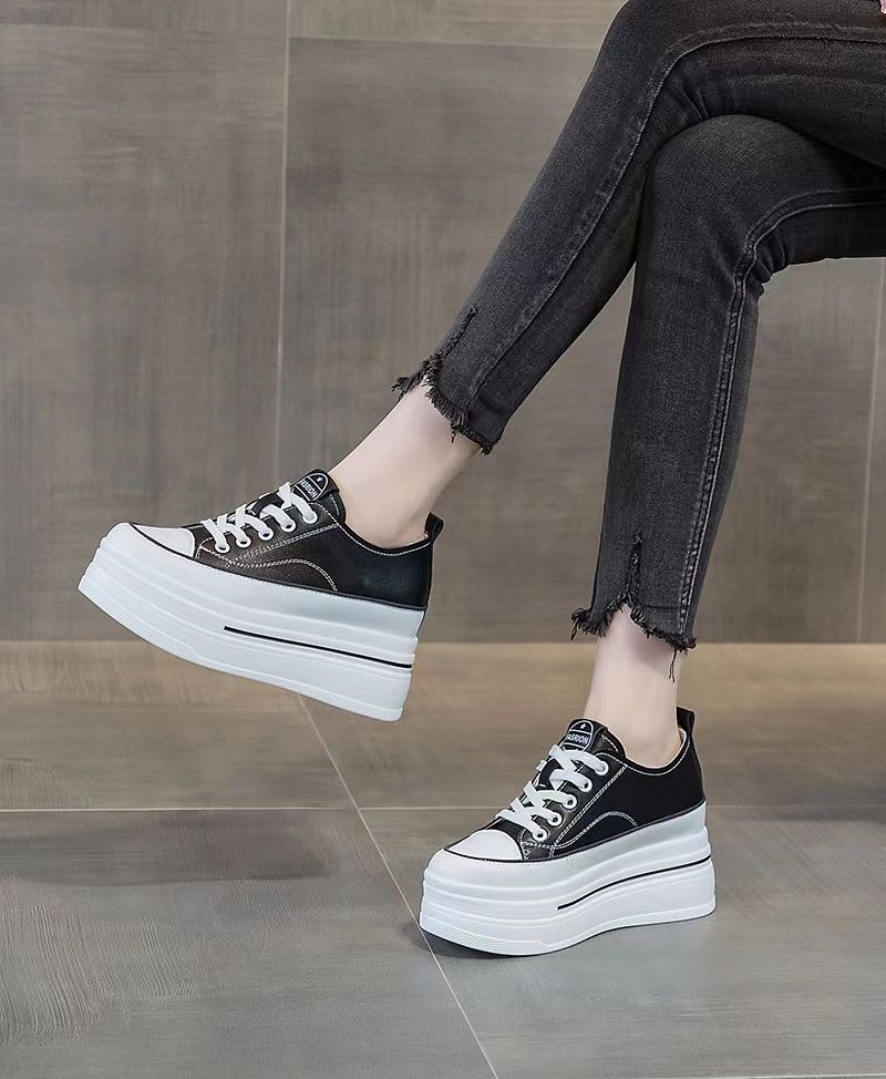 Scarpe casual da donna bianche, suola morbida, non affaticanti, superficie morbida, sensazione di alta qualità per primavera e autunno, suola spessa_voghion.com