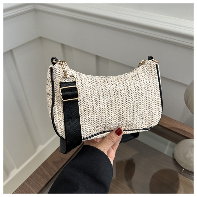 Borsa piccola in tessuto estivo Borsa da donna sotto le ascelle in tessuto erba alla moda e alla moda, borsa a tracolla singola con texture unica_voghion.com