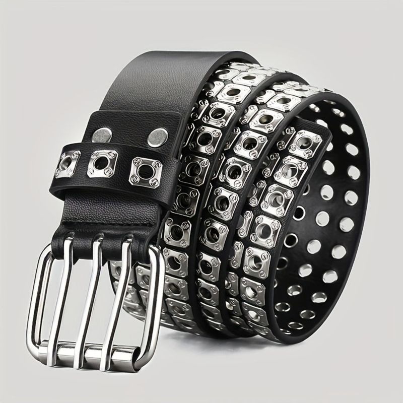 HOT Retro Square Rivet With Double Row Needle Buckle Women'S Belt Hip-Hop Rock Punk Y2k Style Jeans Men'S And Women'SBelt_voghion.com