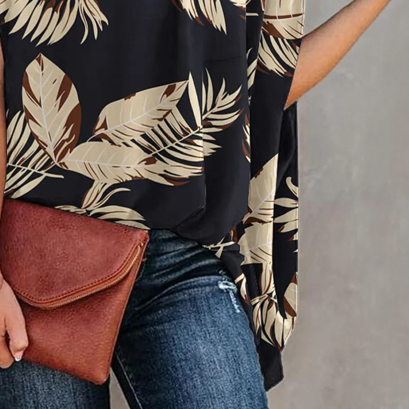 Beauty digital print sexy oblique collar loose top_voghion.com