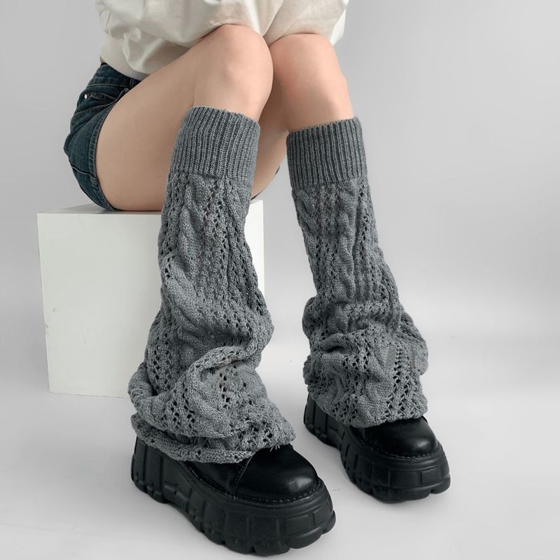Herbst Winter Neue zerrissene gestrickte graue Y2K Hot Girl Wasteland Style Slouch Socken Damen Wadenbeinwärmer_voghion.com