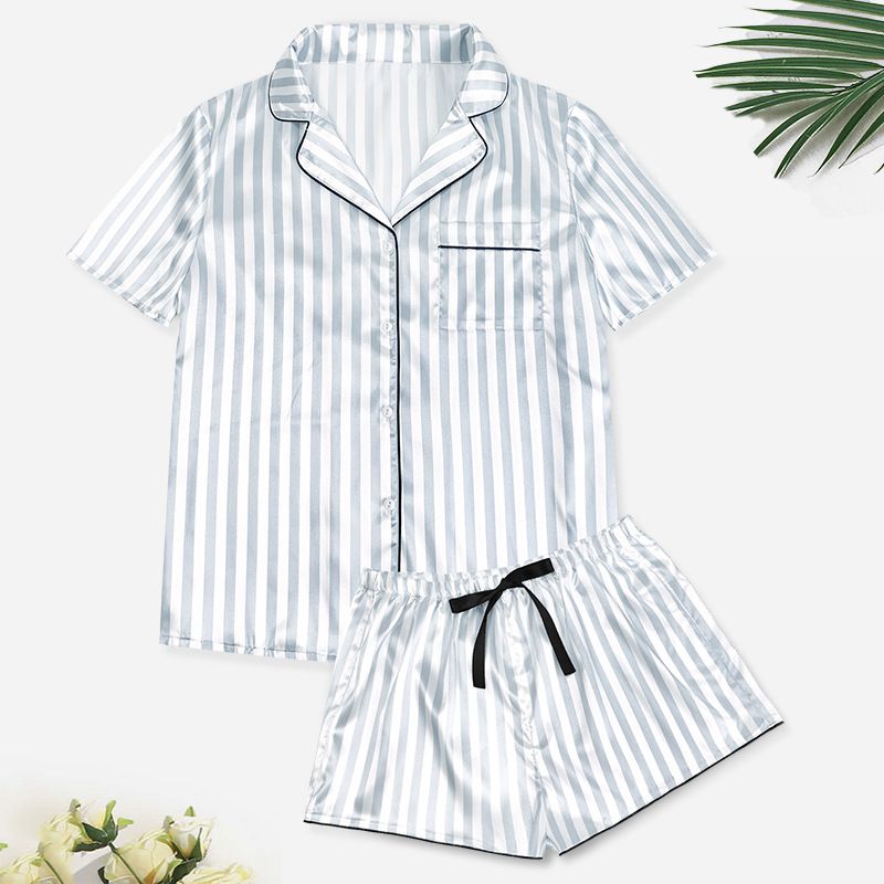 High-quality satin stretch ice silk comfortable home wear short-sleeved shorts pajamas best-selling_voghion.com